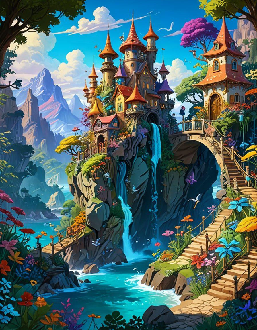 A captivating scene showcasing a diverse range of adult animated characters in a colorful, artistic world, blending erotic themes with vibrant landscapes. Incorporate elements of fantasy and surrealism, highlighting intricate details in character design and background, evoking a sense of exploration. Add a touch of whimsy and playfulness to the atmosphere, while ensuring a balanced aesthetic appeal. vibrant colors. cel shading. fantasy art.